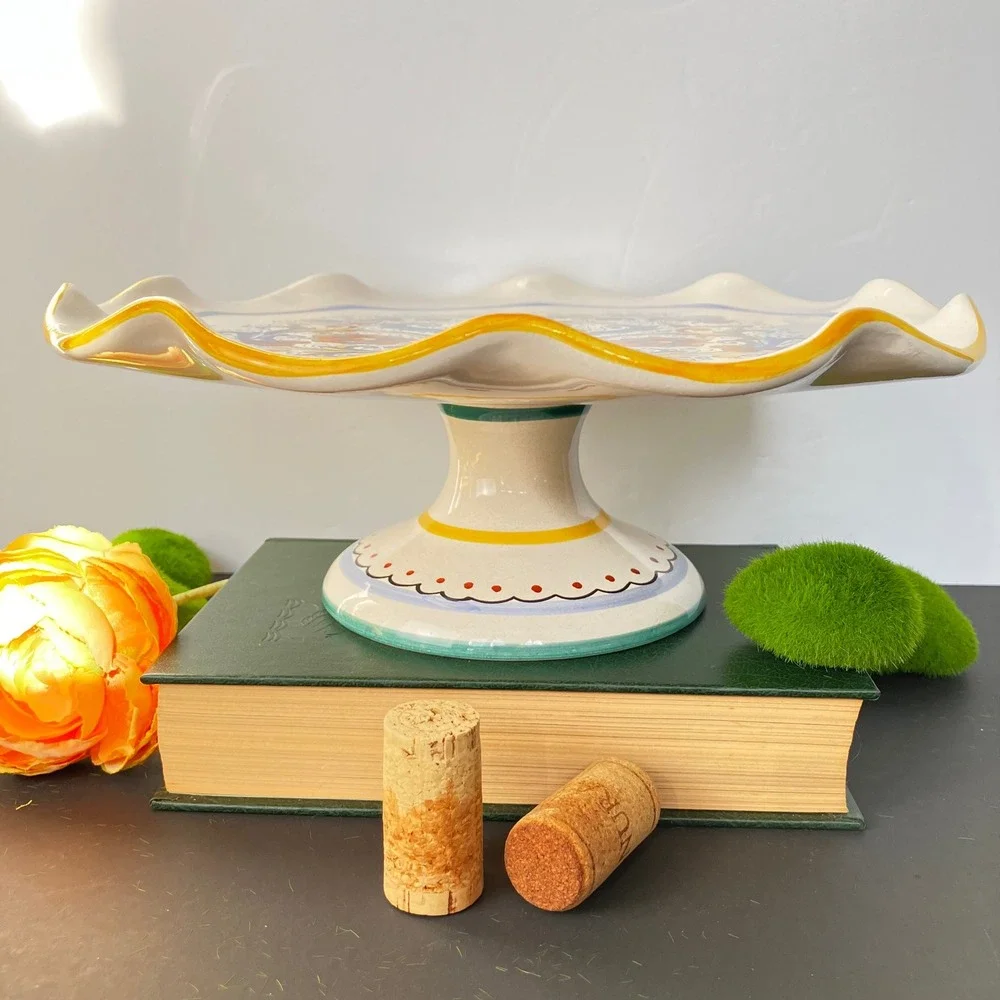 Ceramica Nova Deruta Cake Stand 11in Multicolor Hand Painted Italy Pedestal